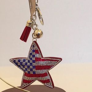 Red, White, & Blue Rhinestone Star Keychain NWT